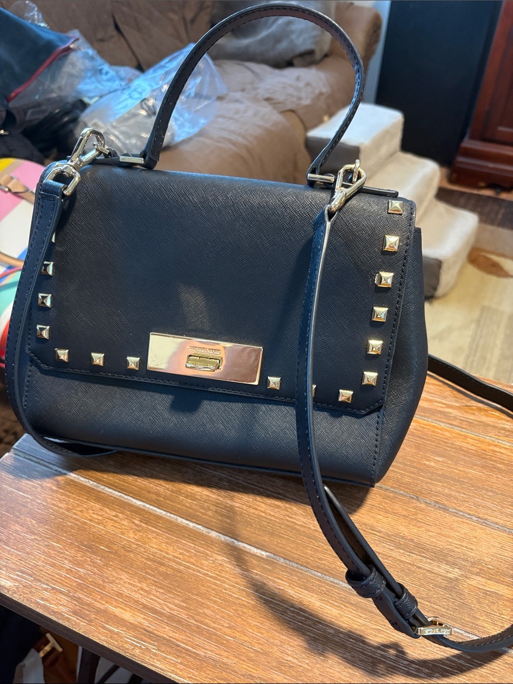 Michael Kors Black Saffiano Studded Top-Handle Satchel